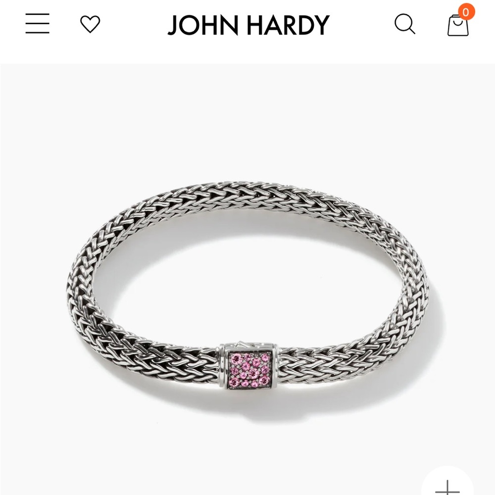 John Hardy Icon Bracelet Sterling Silver Pave Pink Tourmaline 6.5mm